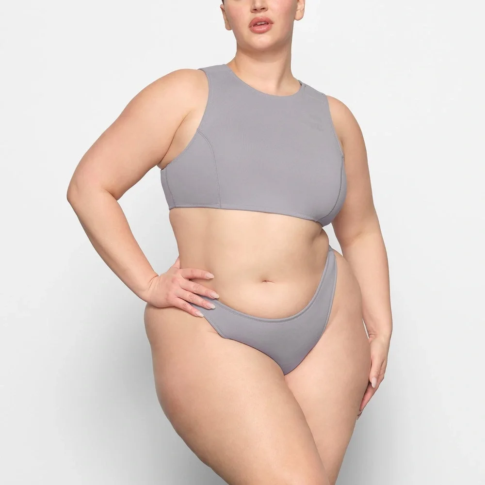 SKIMS SPORT SWIM HIGH NECK TOP in Chrome NEW